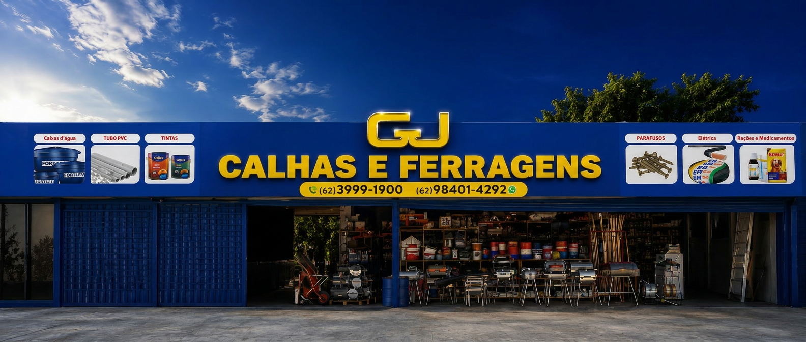 Fachada da GJ Agro Calhas & Ferragista em Goiânia