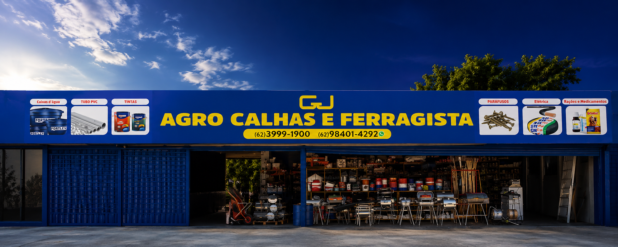 Estrutura da loja GJ Agro Calhas & Ferragista